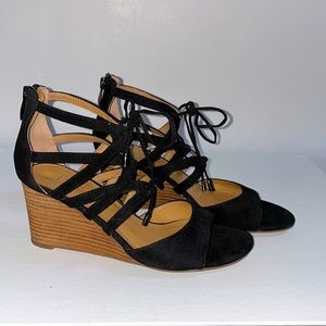 Black faux wedge sandals